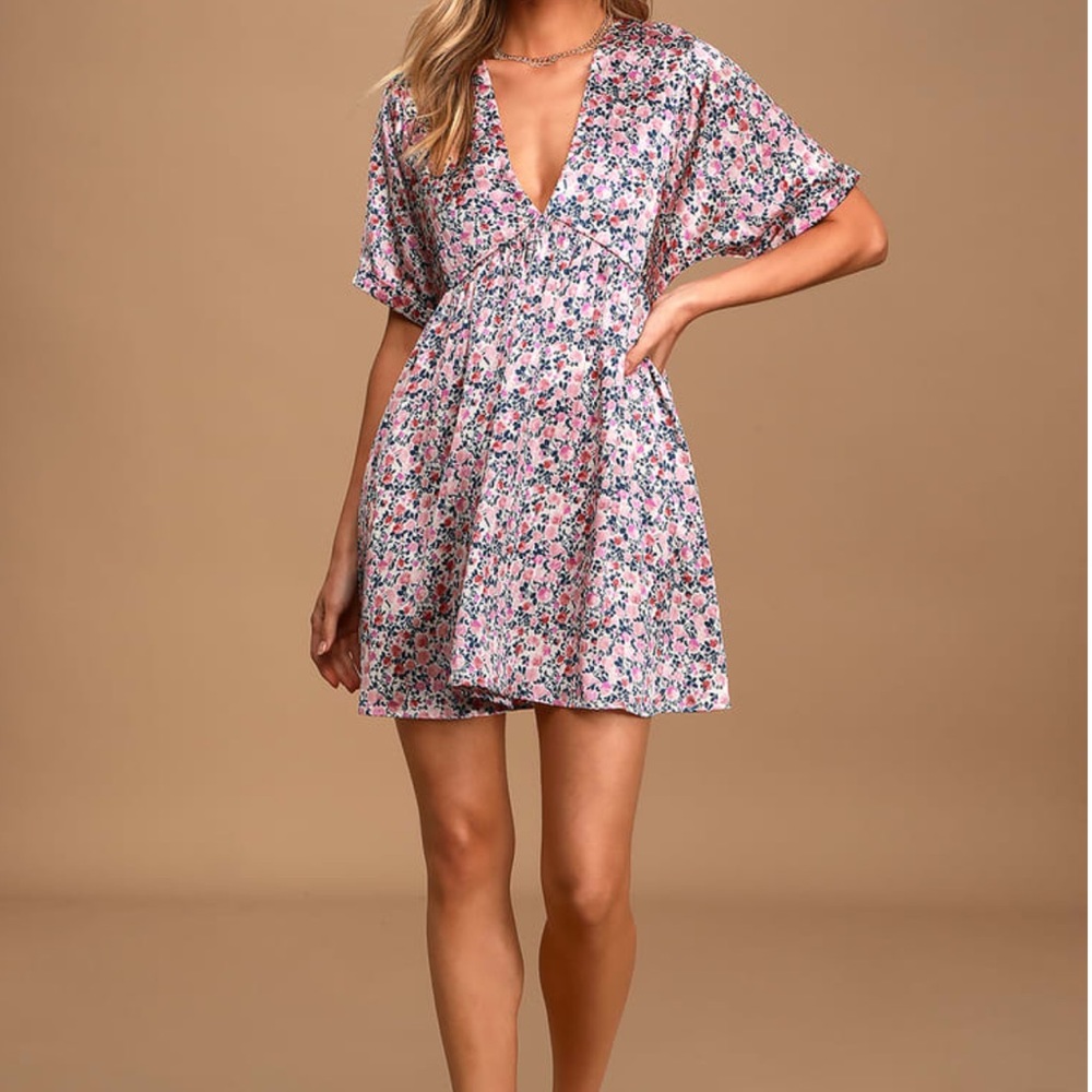 Expres yourself blush pink floral print babydoll dress